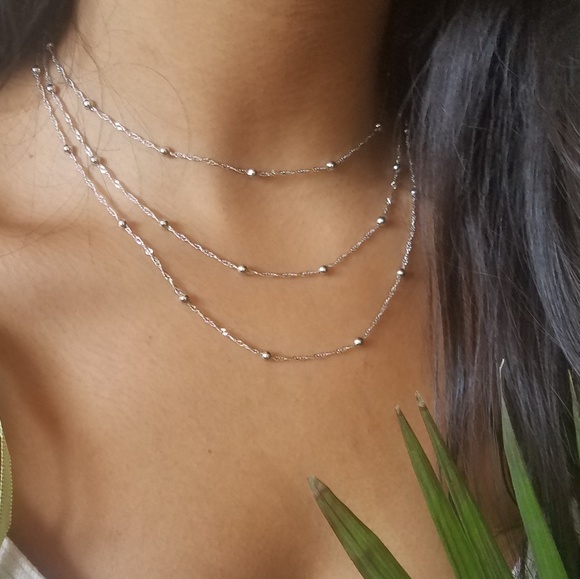 Jewelry - THREE LAYER SILVER CHAIN NECKLACE AND EARRINGS